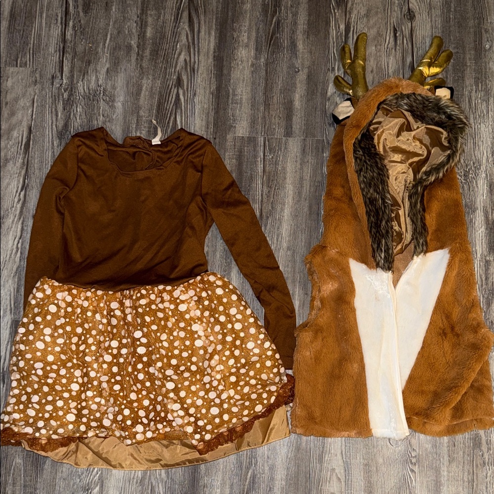 Adorable Deer Halloween Costume Long Sleeve dress & matching vest w/antler hood